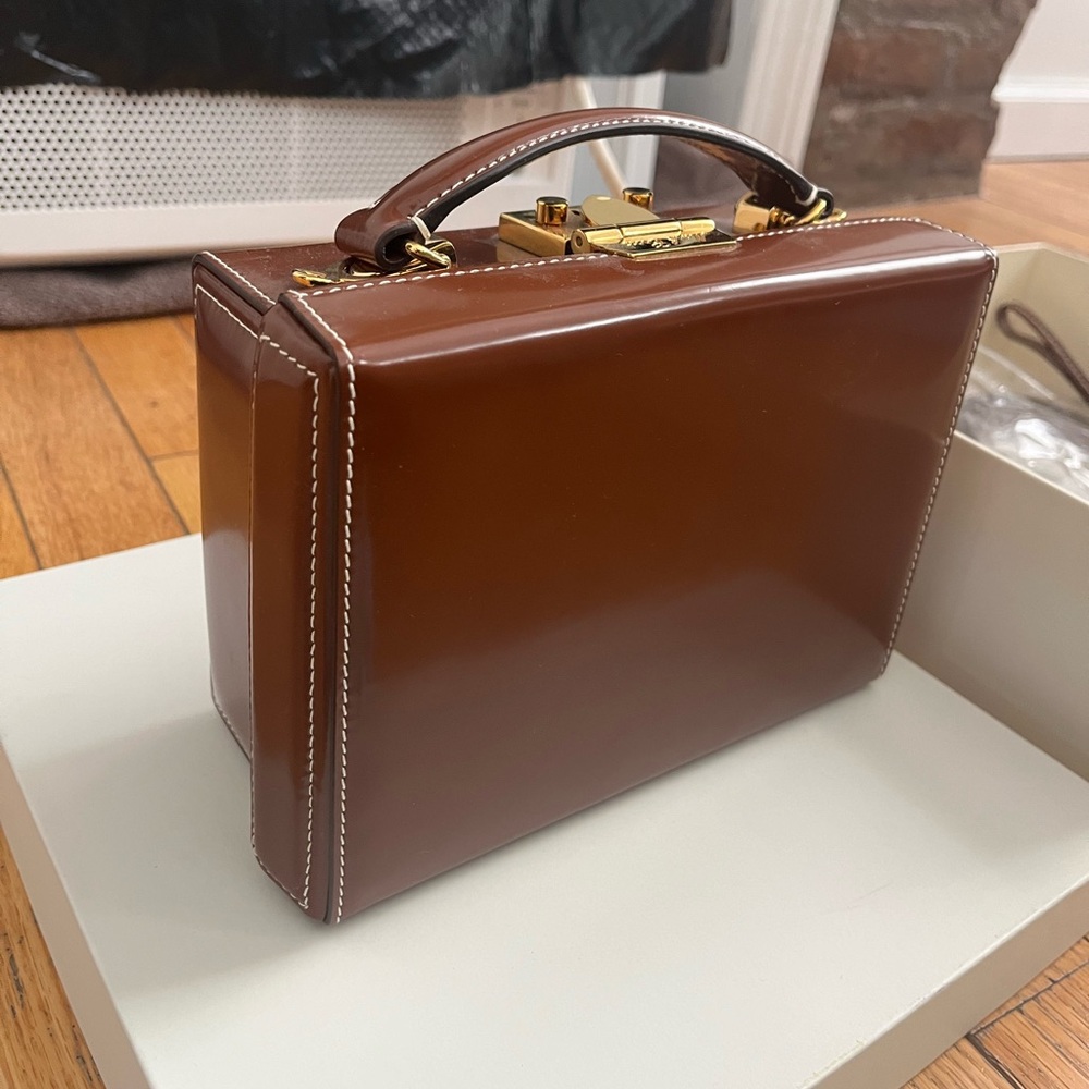 Brand New - Mark Cross Brown Patent Grace Box Bag